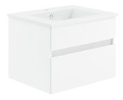 Weiße Badkombination mit Waschbecken, zwei Schubladen, seitliche Perspektive