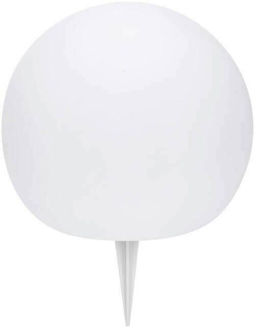 Runde Solarleuchte mit Erdspieß, frontal abgebildet