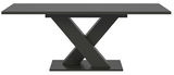 Moderner Esstisch mit X-förmigem Gestell in dunkler Farbe, Frontalansicht