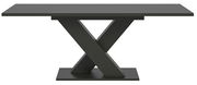 Moderner Esstisch mit X-förmigem Gestell in dunkler Farbe, Frontalansicht