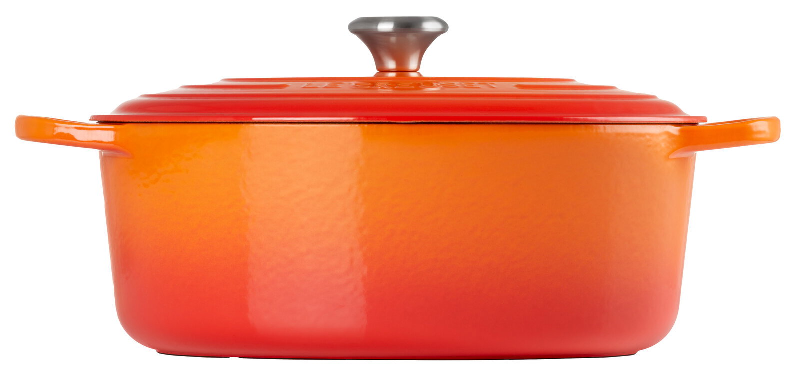 LE CREUSET Bräter SIGNATURE Ovaler Bräter 33cm in Ofenrot, seitliche Perspektive