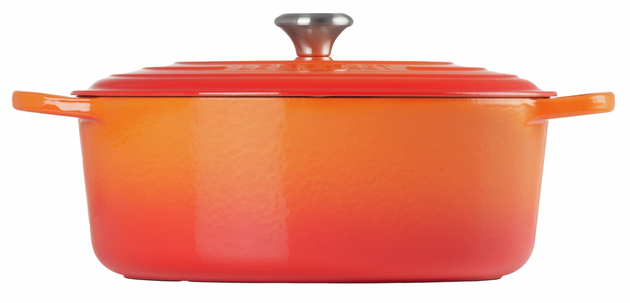 Ovaler Bräter 33cm in Ofenrot, seitliche Perspektive