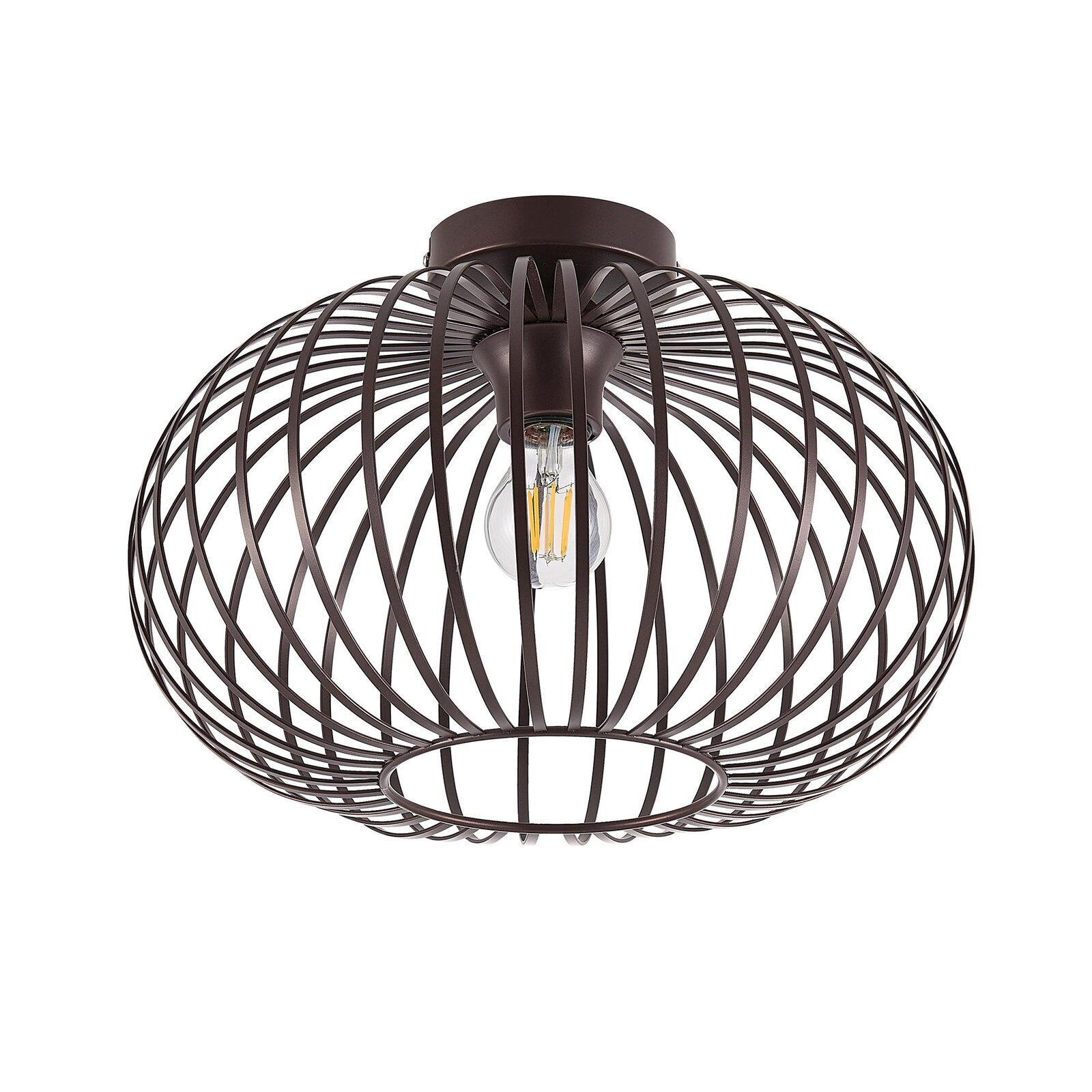 Moderne Deckenleuchte mit braunem, drahtigem Design, seitliche Perspektive