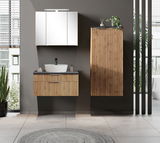Modernes Waschtisch-Set aus Holz mit Spiegel und Schrank, frontale Ansicht
