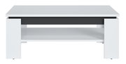 Moderner Couchtisch in Weiß mit schwarzem Akzent, frontal betrachtet