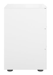 Weiße Nachtkommode in minimalistischer Frontansicht mit schlichten Linien und modernen Design.