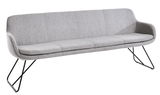 Graue Polsterbank mit modernem Design und Metallbeinen, seitliche Perspektive