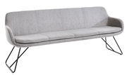 Graue Polsterbank mit modernem Design und Metallbeinen, seitliche Perspektive