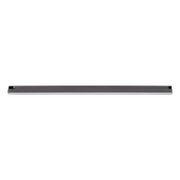 Langwerpige donkergrijze lineaire LED-armatuur/balklamp op witte achtergrond, frontaal zijaanzicht (recht van voren).