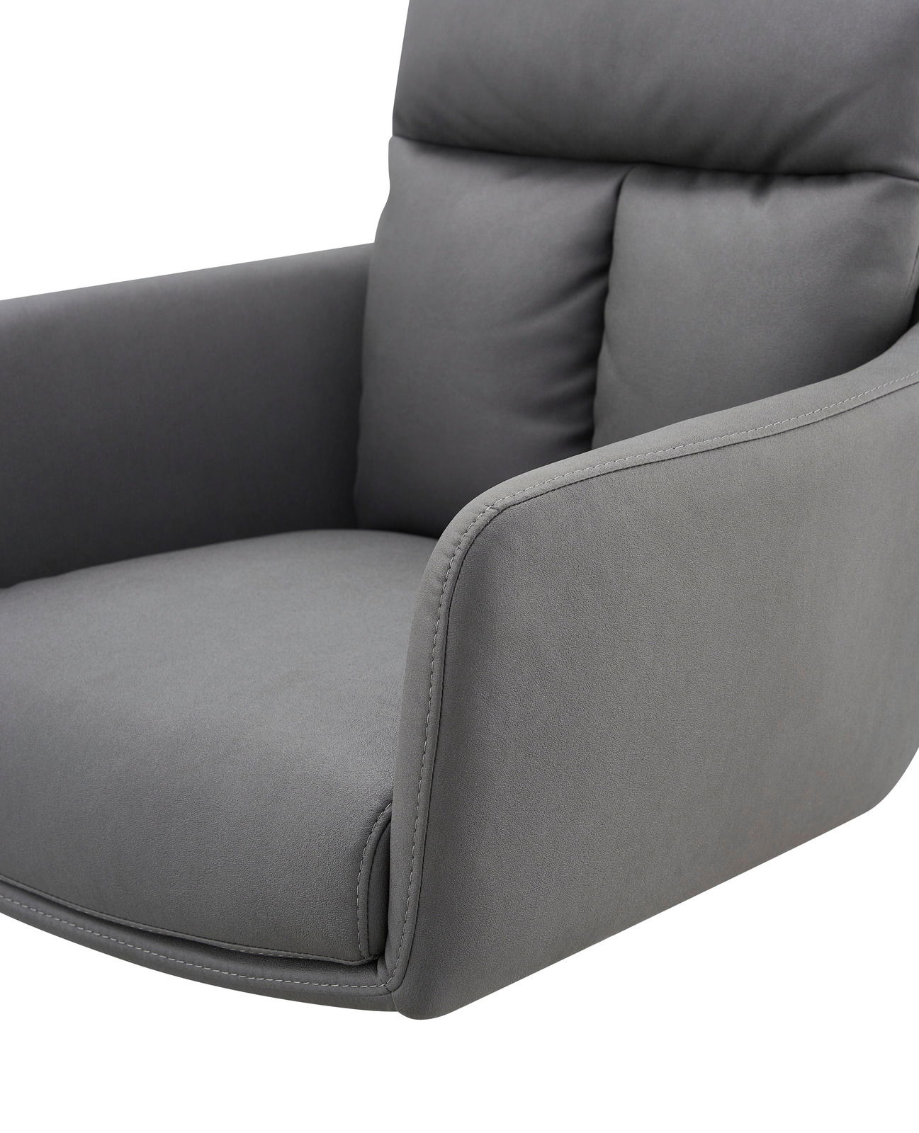 Novel Armlehnstuhl EMMA Grauer Armlehnstuhl EMMA aus Stoff, Nahaufnahme von der Seite