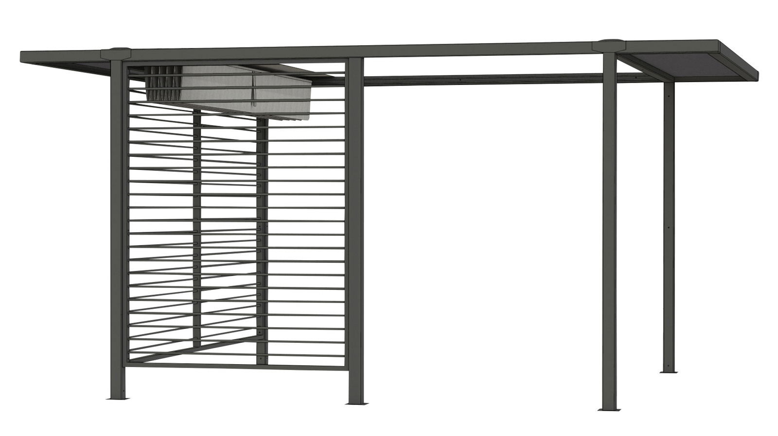 Moderner Sichtschutz aus Aluminium mit Lamellen, seitliche Perspektive