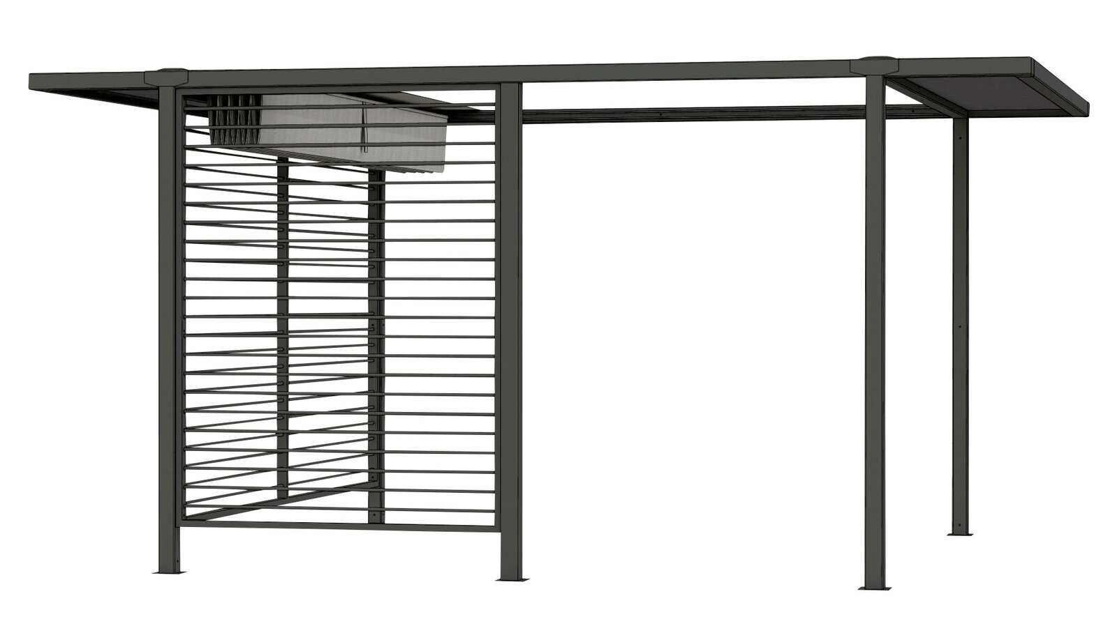 Moderner Sichtschutz aus Aluminium mit Lamellen, seitliche Perspektive