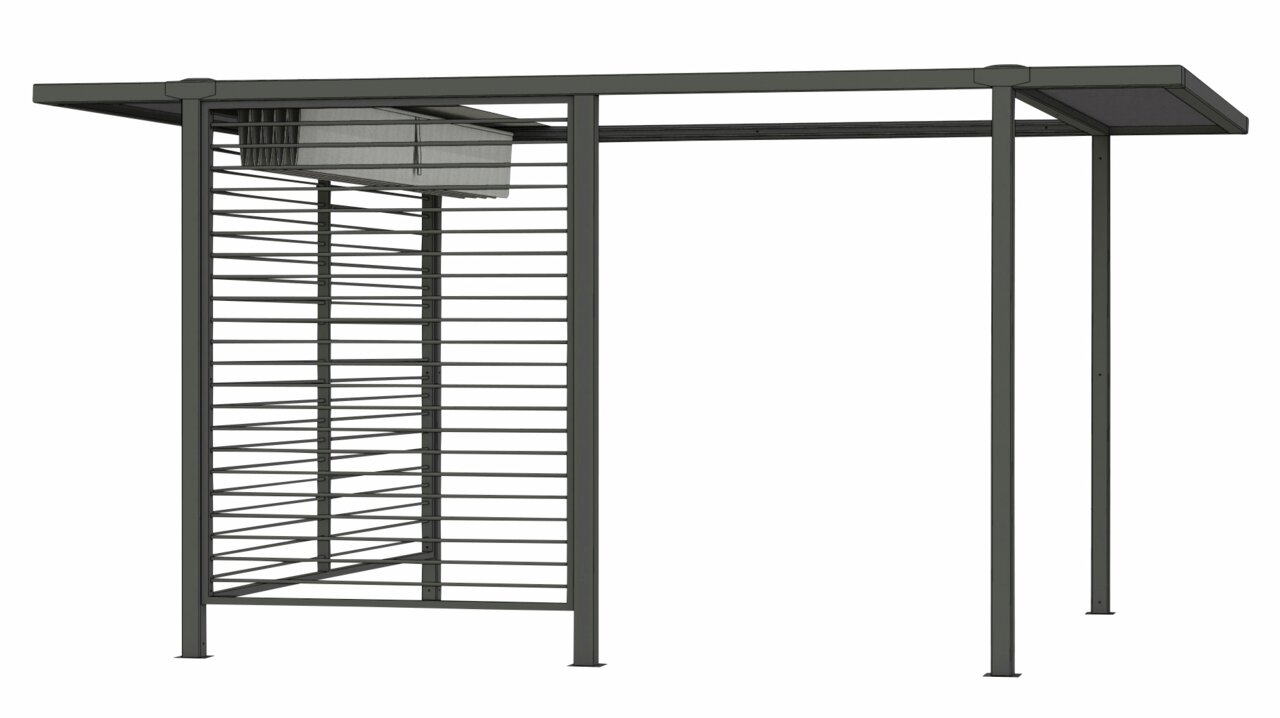 Moderner Sichtschutz aus Aluminium mit Lamellen, seitliche Perspektive