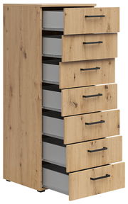 Holzkommode mit sieben offenen Schubladen, seitliche Perspektive