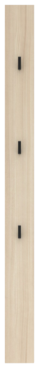 Garderobenpaneel aus hellem Holz mit drei schwarzen Haken, frontale Ansicht