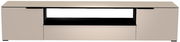 Frontansicht eines modernen, beigen XL TV-Lowboards mit zwei Türen und einem offenen Fach in der Mitte.