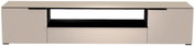 Frontansicht eines modernen, beigen XL TV-Lowboards mit zwei Türen und einem offenen Fach in der Mitte.