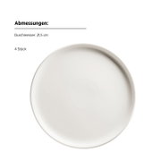Weißer runder Teller (Set mit 4 Stück), Durchmesser 21,5 cm, in Draufsicht/Top-Down-Perspektive vor weißem Hintergrund