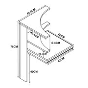 Technische Strichzeichnung eines schmalen Beistelltisches/Konsolentisches mit C-förmiger Tischplatte und Maßangaben (u. a. 78 cm Höhe, 42 cm Breite, 43,4 cm Länge, 19,8 cm Ausschnitt), gezeigt in schräger Perspektive von oben.
