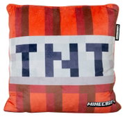 Minecraft TNT Deko-Kissen in Rot-Orange mit pixeligem TNT-Schriftzug, Vorderansicht frontal vor weißem Hintergrund