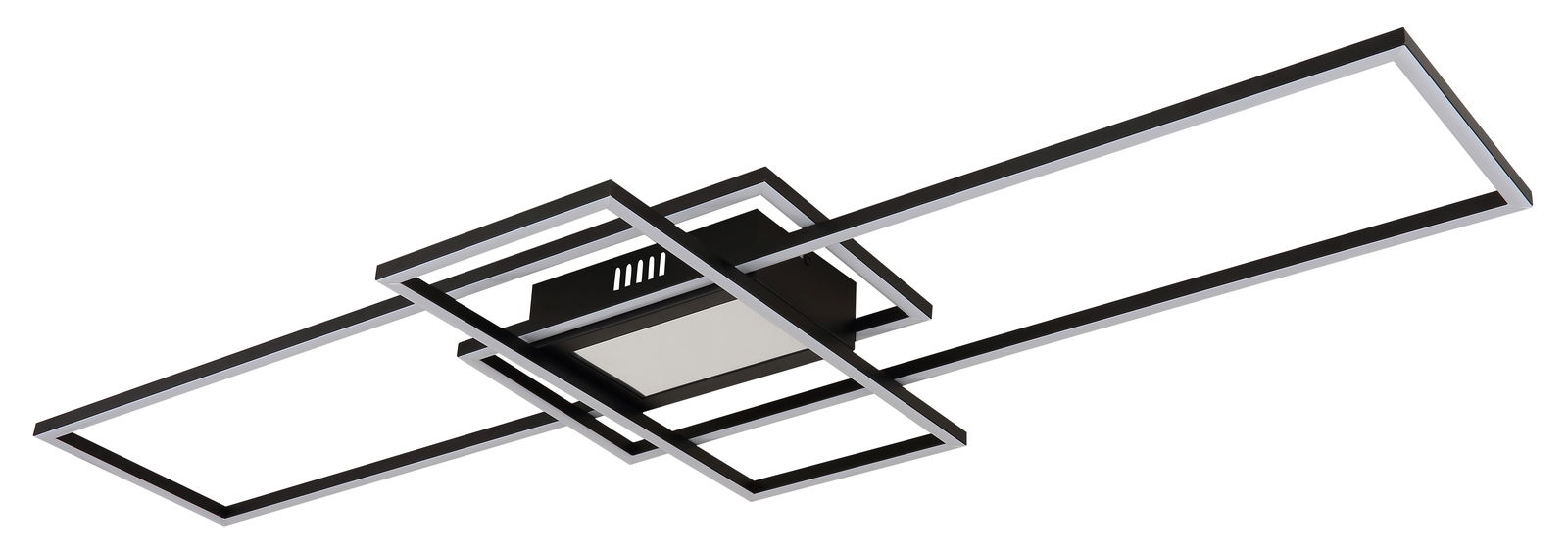Moderne Deckenleuchte mit geometrischem Design aus schwarzen und weißen rechteckigen Rahmen, seitliche Perspektive