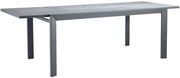 Moderner Gartentisch Ambia TERUEL in rechteckiger Form, seitliche Perspektive, mit grauer Tischplatte und stabilen Metallbeinen.