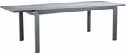 Moderner Gartentisch Ambia TERUEL in rechteckiger Form, seitliche Perspektive, mit grauer Tischplatte und stabilen Metallbeinen.