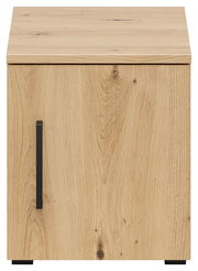 Frontansicht eines hölzernen Aufsatzschranks mit schwarzem Griff