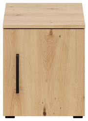 Frontansicht eines hölzernen Aufsatzschranks mit schwarzem Griff