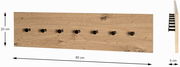 Wandgarderobe aus Holz mit sechs schwarzen Haken, Vorder- und Seitenansicht, Maße 80x20x5 cm