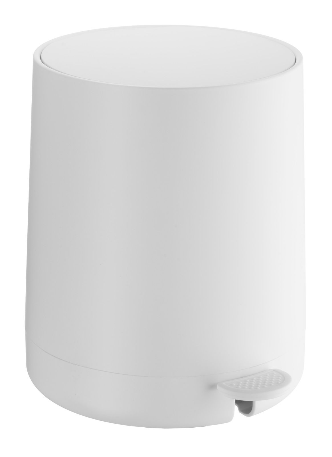 Weißer Kosmetikeimer aus Kunststoff mit Pedal, seitliche Perspektive