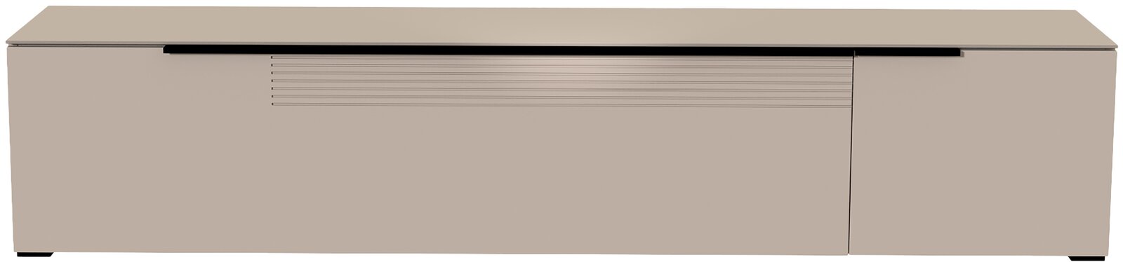 Frontansicht eines modernen, beigen XL TV-Lowboards mit glatter Oberfläche und minimalistischen Linien.