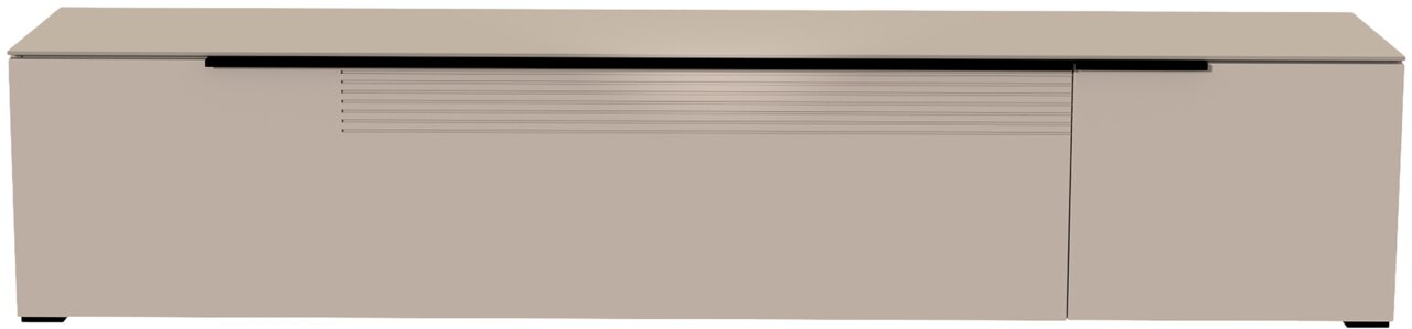 Frontansicht eines modernen, beigen XL TV-Lowboards mit glatter Oberfläche und minimalistischen Linien.