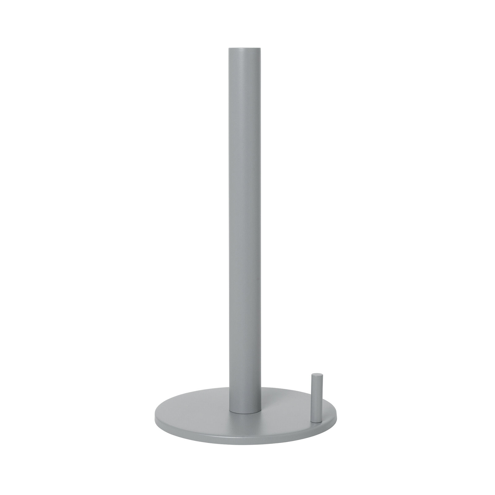 Moderner Küchenrollenhalter aus der Serie COLO von blomus in grauer Farbe, seitliche Perspektive.