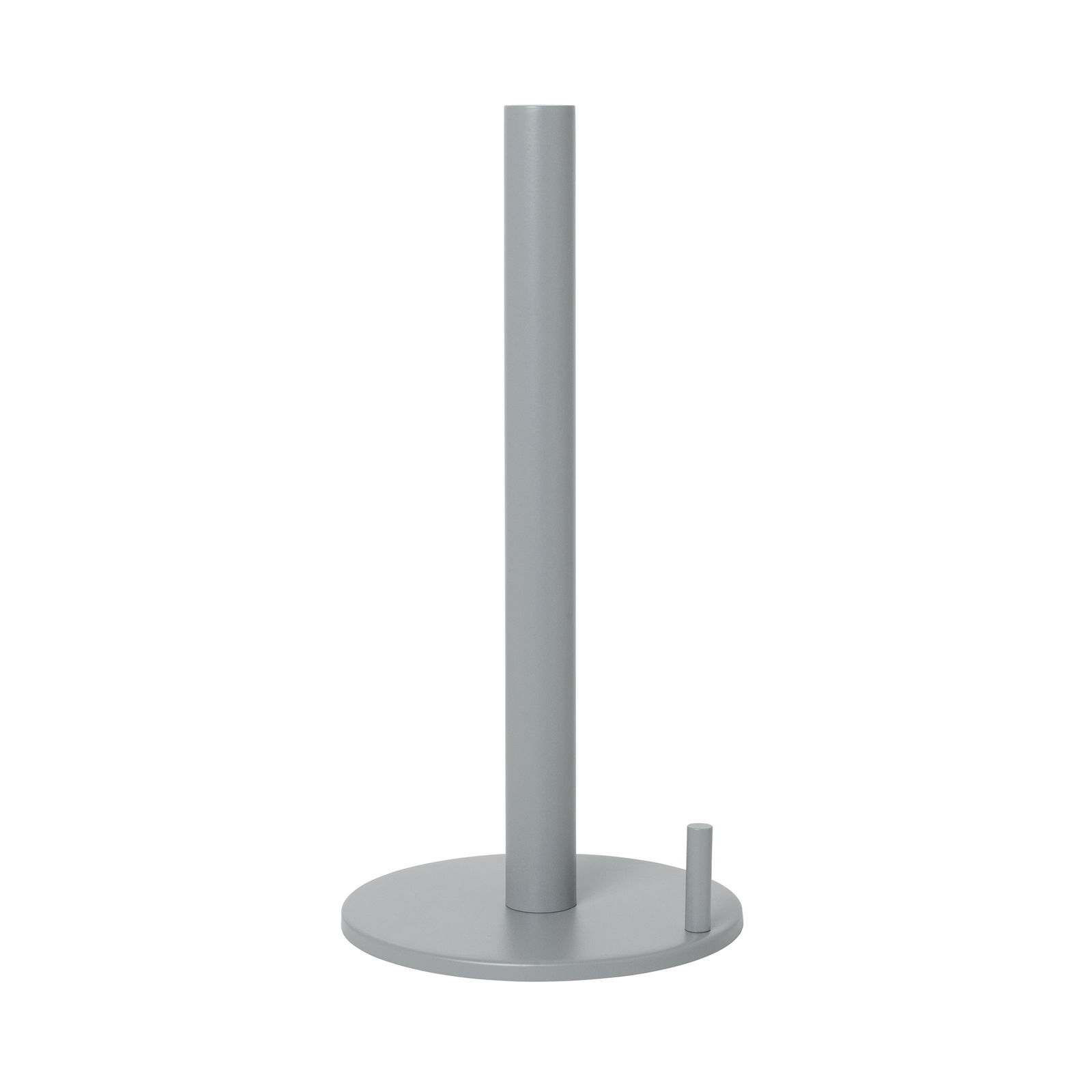 Moderner Küchenrollenhalter aus der Serie COLO von blomus in grauer Farbe, seitliche Perspektive.
