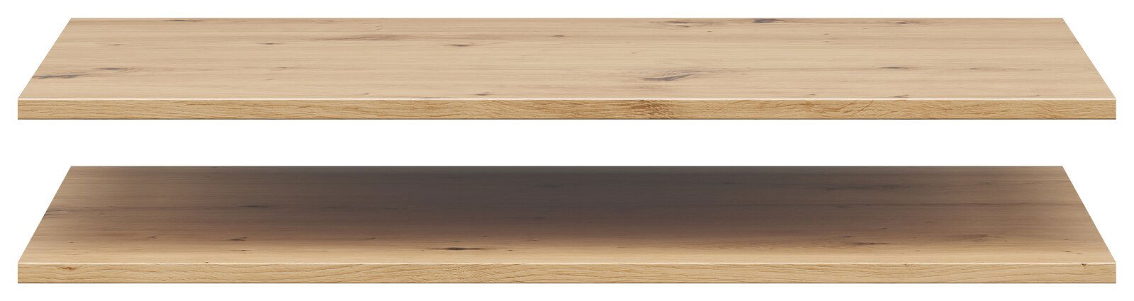 Zwei Holz-Einlegeböden in heller Holzoptik, frontal betrachtet.