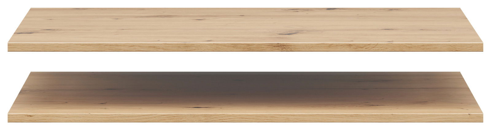 Zwei Holz-Einlegeböden in heller Holzoptik, frontal betrachtet.