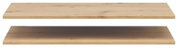 Zwei Holz-Einlegeböden in heller Holzoptik, frontal betrachtet.
