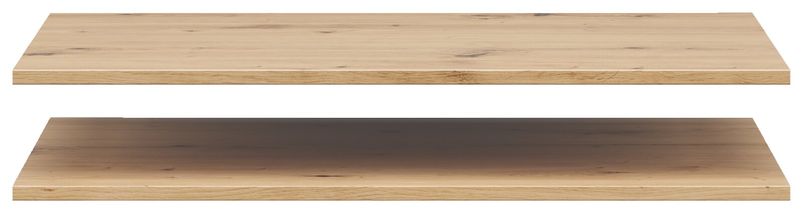 Zwei Holz-Einlegeböden in heller Holzoptik, frontal betrachtet.