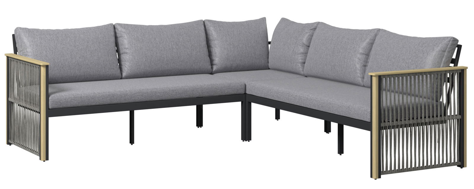 Graues Lounge-Set in L-Form mit Kissen, seitliche Perspektive