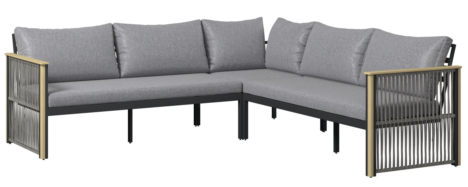 Graues Lounge-Set in L-Form mit Kissen, seitliche Perspektive