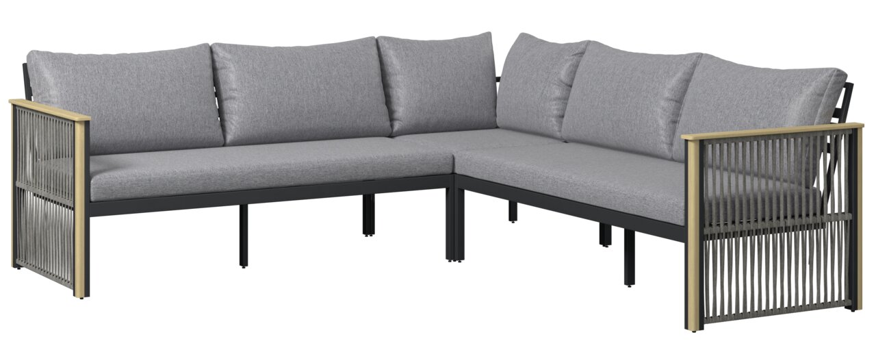 Graues Lounge-Set in L-Form mit Kissen, seitliche Perspektive