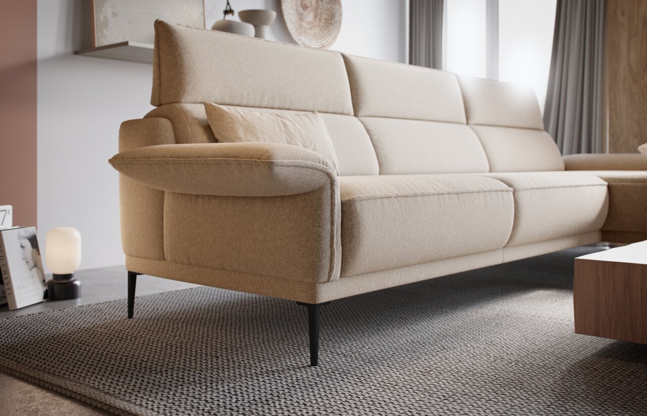 Beige Longchairkombination mit modernem Design, seitliche Perspektive