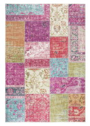 Bunter Patchwork-Teppich in verschiedenen Farben und Mustern, Draufsicht