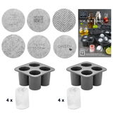 Eiswürfelform Set mit vier runden Formen, ideal für Cocktails, mit Untersetzern und Rezeptheft, Perspektive von oben