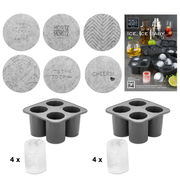 Eiswürfelform Set mit vier runden Formen, ideal für Cocktails, mit Untersetzern und Rezeptheft, Perspektive von oben