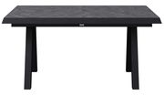 Moderner, ausziehbarer Gartentisch mit dunkler Tischplatte, frontal betrachtet.