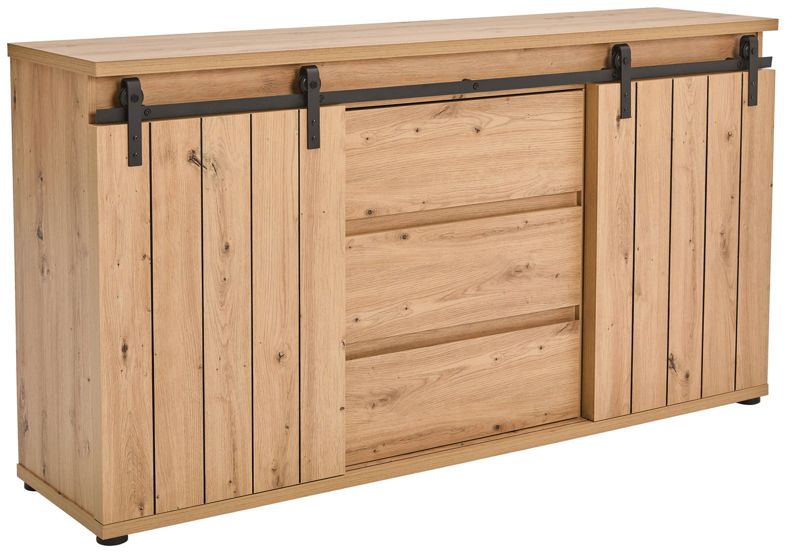 Landscape Sideboard BARRY Holz-Sideboard mit Schiebetüren aus der Perspektive von vorne links