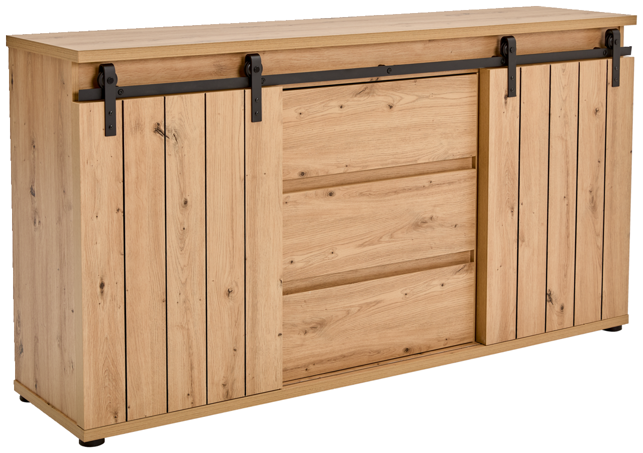 Landscape Sideboard BARRY Holz-Sideboard mit Schiebetüren aus der Perspektive von vorne links