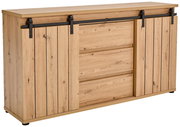Holz-Sideboard mit Schiebetüren aus der Perspektive von vorne links